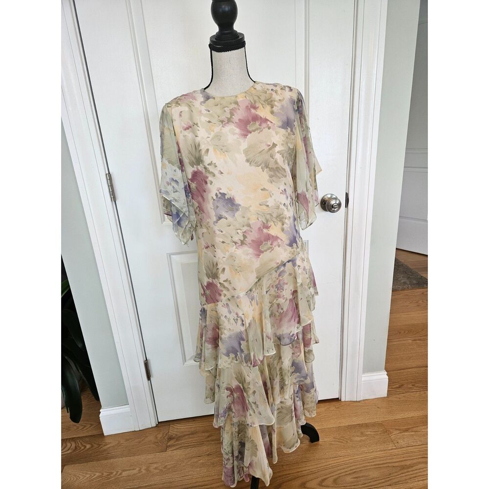 VTG Ursula of Switzerland Tiered flutter Floral Artistic Dress, women's 5/6 - Picture 2 of 12